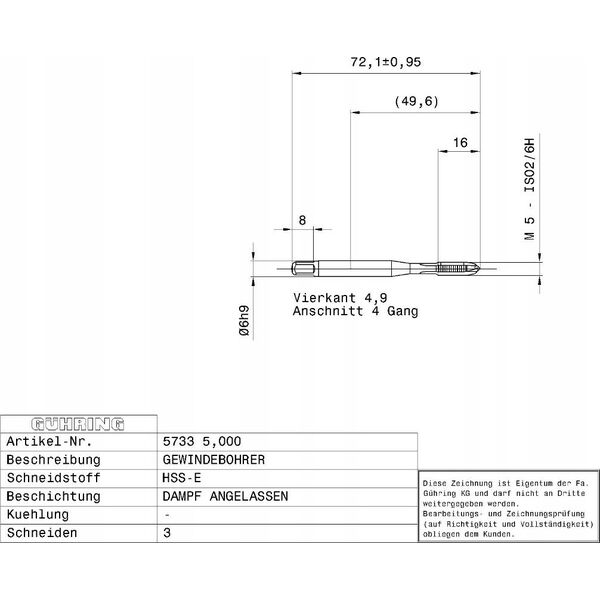 Ghring HSS-E machine tap for through holes GUHRING M5 x 0.8
