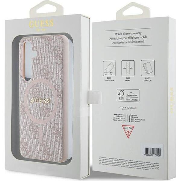 Guess Guess GUHMS24SG4GFRP S24 S921 różowy/pink hardcase 4G Collection Leather Metal Logo MagSafe
