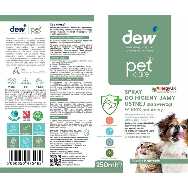 . DEW, Spray do pielęgnacji jamy ustnej dla zwierząt, 250 ml