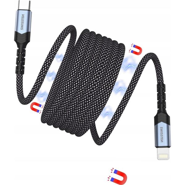 Kabel USB Swissten Magnetic Data Cable Self-Winding USB-C / Lightning 1 M