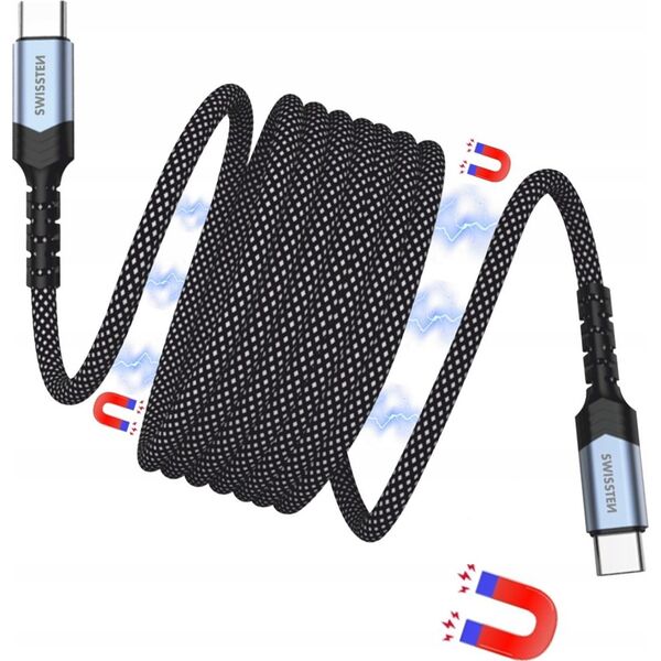 Kabel USB Swissten Magnetic Data Cable Self-Winding USB-C / USB-C 1 M