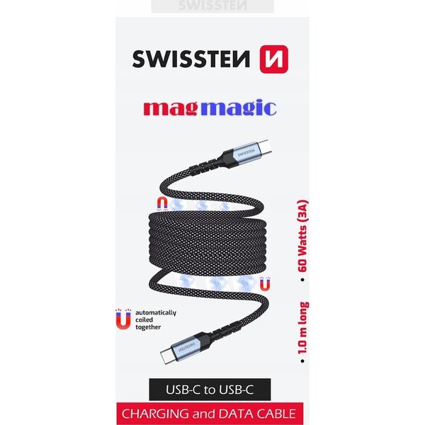 Kabel USB Swissten Magnetic Data Cable Self-Winding USB-C / USB-C 1 M