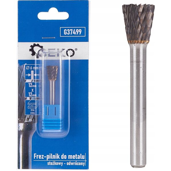 Geko Frez-pilnik do metalu z węglika wolframu 12x12mm trzpień 6mm (stożkowy odwrócony) (300)