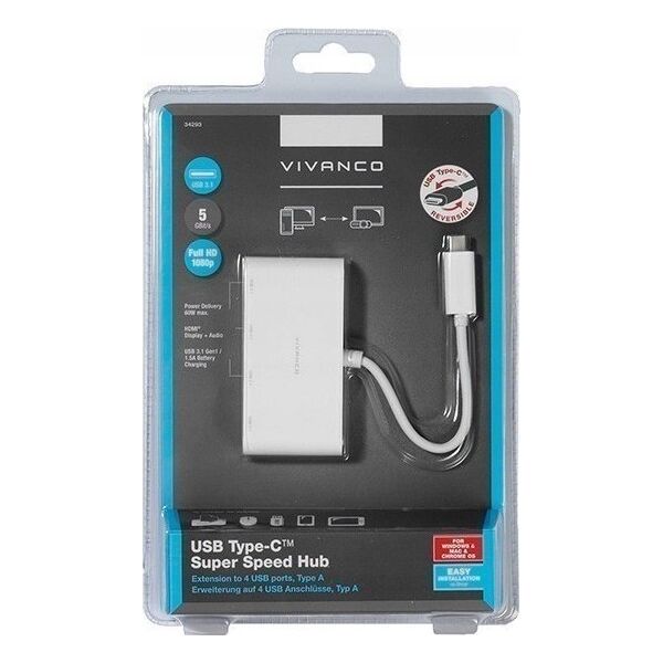 HUB USB Vivanco Vivanco USB hub USB-C 3.1 4-port, white (34292)
