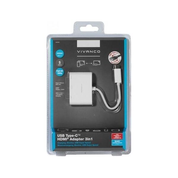 Adapter AV Vivanco Vivanco adapter USB-C - HDMI 3in1, white (34293)