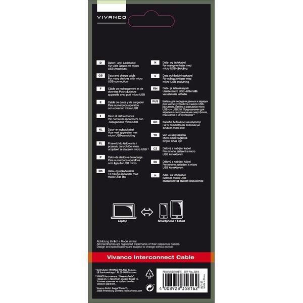 Kabel USB Vivanco Vivanco cable USB - microUSB 1.0m, white (35816)