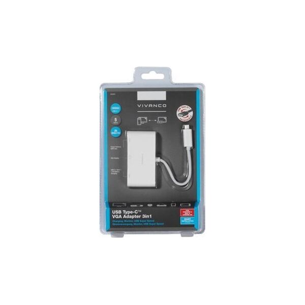 Adapter AV Vivanco Vivanco adapter USB-C - VGA 3in1, white (34294)