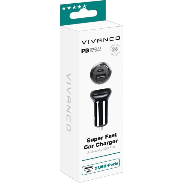 Ładowarka Vivanco Vivanco car charger USB/USB-C 24W (62303)