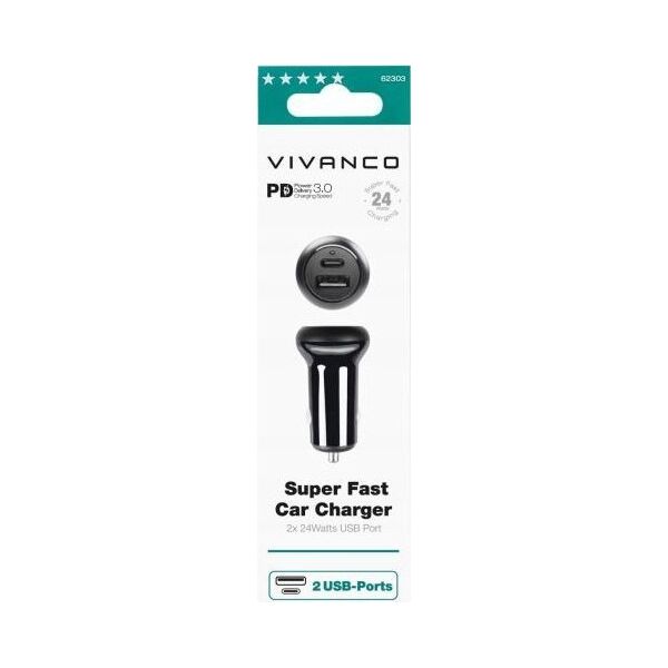 Ładowarka Vivanco Vivanco car charger USB/USB-C 24W (62303)