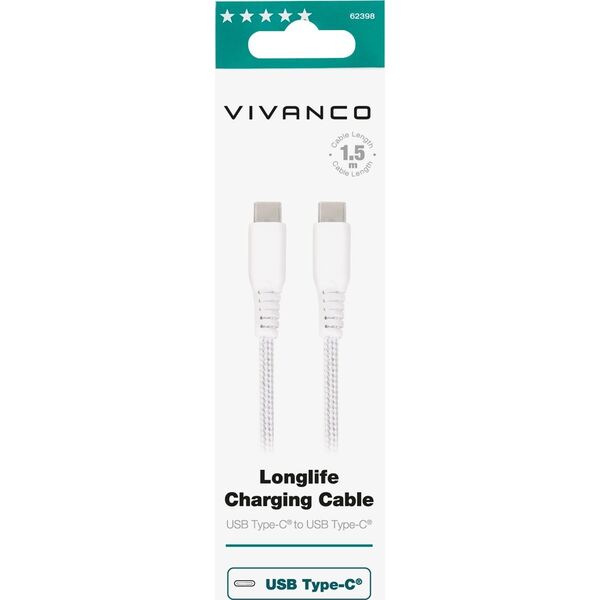 Kabel USB Vivanco Vivanco cable USB-C - USB-C LongLife Charging 1.5m, white (62398)
