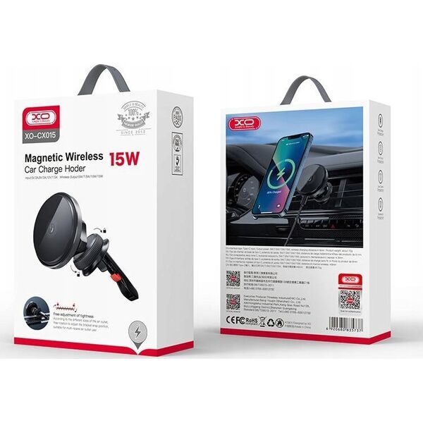 XO XO phone car mount + wireless charger 15W CX015, black