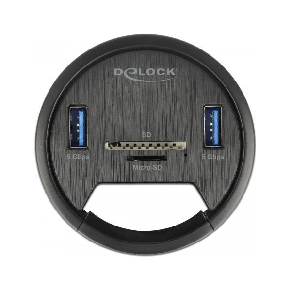 HUB USB Delock Delock 2 Port Tisch-Hub 2 x SuperSpeed USB Typ-A und Card Reader fur SD und Micro