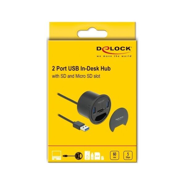 HUB USB Delock Delock 2 Port Tisch-Hub 2 x SuperSpeed USB Typ-A und Card Reader fur SD und Micro