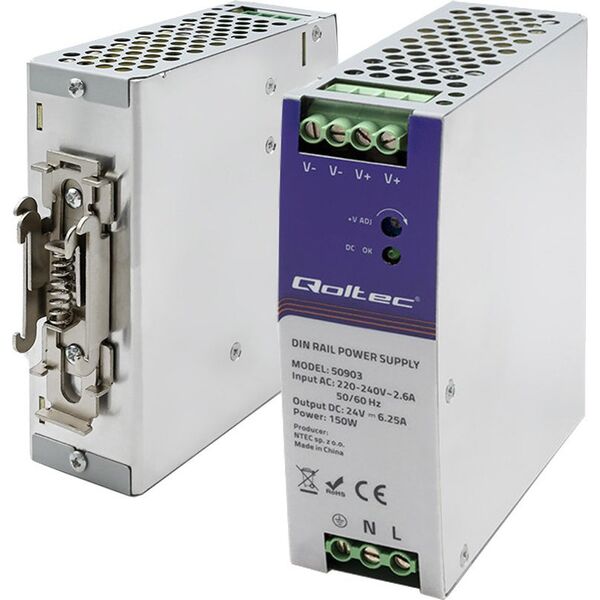 Qoltec Przemysłowy zasilacz na szynę DIN 24V 150W 6.25A