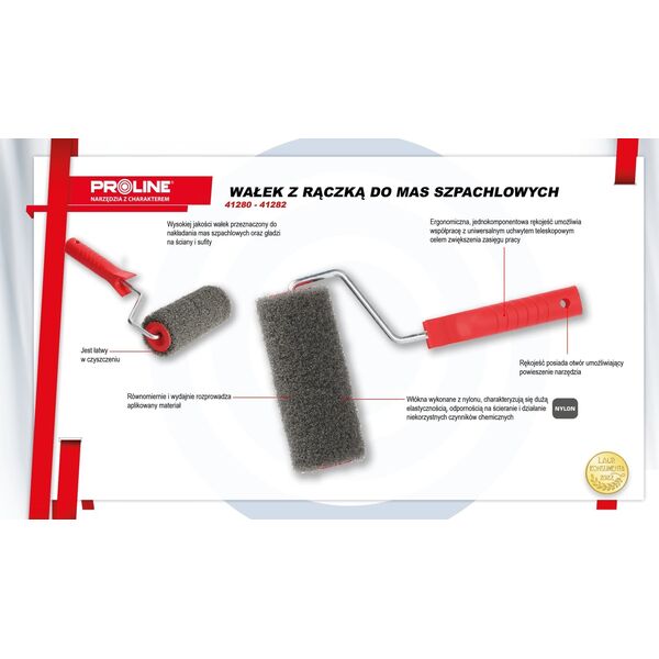Pro-Line WAŁEK DO MAS SZPACHLOWYCH Z RĄCZKĄ 1K, 250MM,FI 8MM,PROLINE