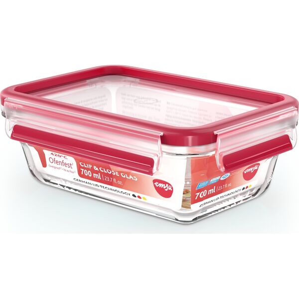 Emsa Emsa Clip&Close Glass Food Container Square 700 ml