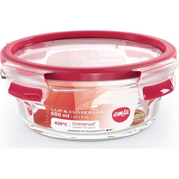 Emsa Emsa Clip&Close Glass Food Container 600 ml  red