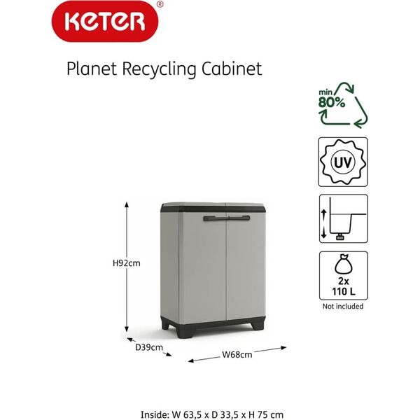 Szafa ogrodowa Keter Keter Szafka do segregacji śmieci Planet, szaro-czarna