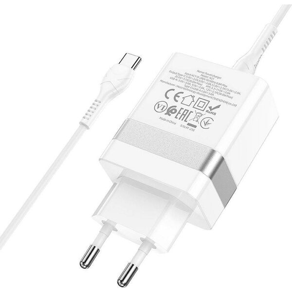 Ładowarka Hoco HOCO ładowarka sieciowa USB A + Typ C + kabel Typ C do Typ C PD QC3.0 3A 30W N21 biała
