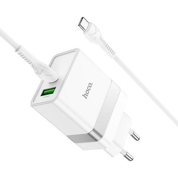 Ładowarka Hoco HOCO ładowarka sieciowa USB A + Typ C + kabel Typ C do Typ C PD QC3.0 3A 30W N21 biała