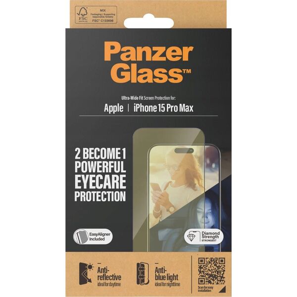 PanzerGlass PanzerGlass Ultra-Wide Fit - szkło antyrefleksyjne z filtrem światła niebieskiego iPhone 15 Pro Max - Gwarancja bezpieczeństwa. Proste raty. Bezpłatna wysyłka od 170 zł.
