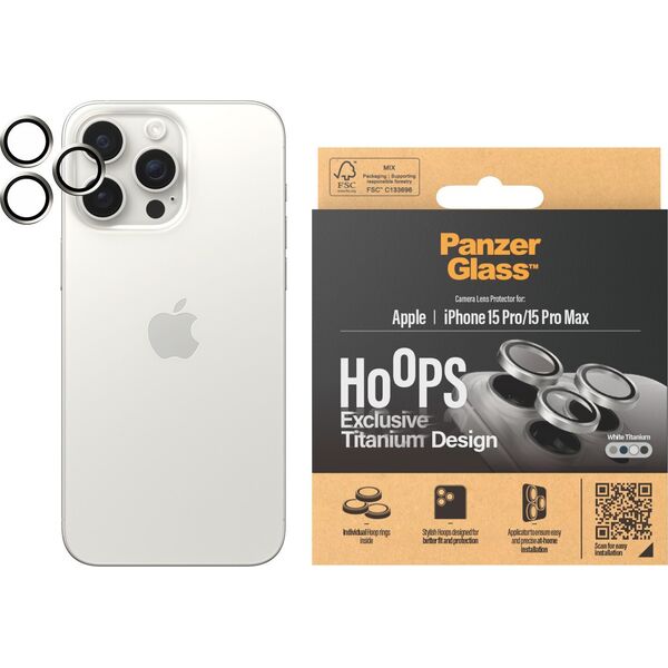PanzerGlass PanzerGlass Hoops iPhone 15 Pro, Pro Max White Titanium