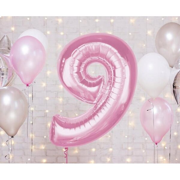 GoDan Balon foliowy cyfra 9 jasnoróżowa Smart 92cm