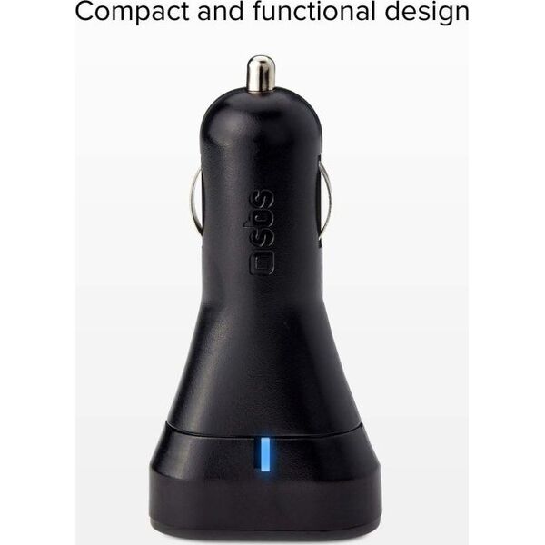 Ładowarka SBS Mobile SBS KFZ-Ladegerät 10W USB-C 3A/USB-A 2,1A schwarz