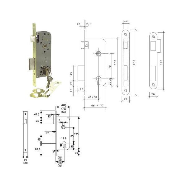 LOB MORTISE LOCK 203040HL BRASSY 20