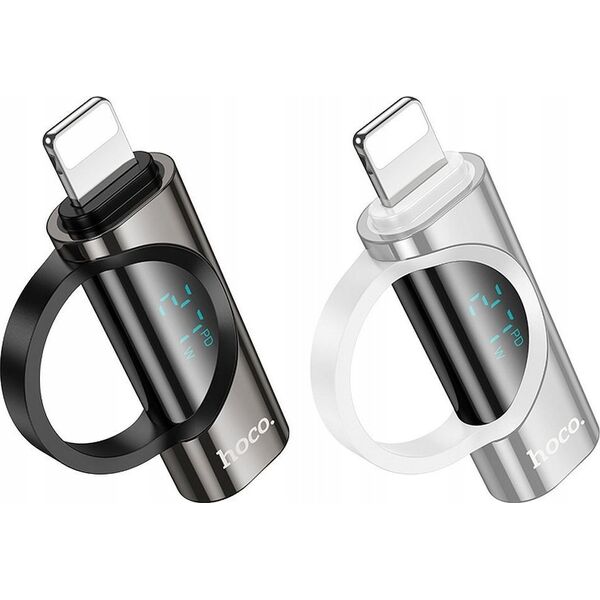 Προσαρμογέας USB Hoco Προσαρμογέας HOCO Lightning (αρσενικό) σε Τύπο C (θηλυκό) με οθόνη 2.4A 27W UA32B μαύρη 14395561 6942010000000