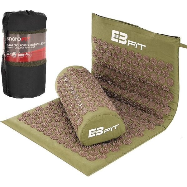 Eb Fit MATA Z PODUSZKĄ DO AKUPRESURY JOGI MASAŻU ZIELONO BRĄZOWA 68x42x2CM EB FIT