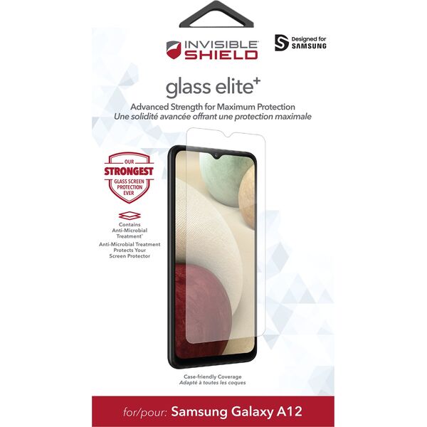 Zagg InvisibleShield Glass Elite+ Samsung Galaxy A12 Case Friendly Screen, Samsung, Galaxy A12, Dust resistant, Impact resistant, Scratch resistant, Transparent, 1 pc(s)