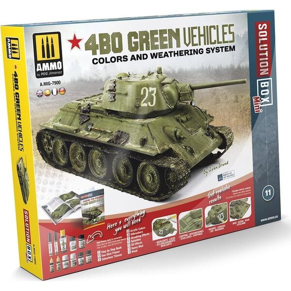 Vallejo Ammo: Solution Box Mini 11 - 4BO Green Vehicles - Colors and Weathering System