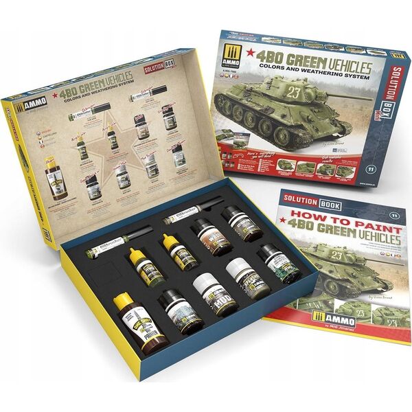 Vallejo Ammo: Solution Box Mini 11 - 4BO Green Vehicles - Colors and Weathering System