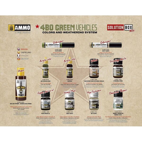 Vallejo Ammo: Solution Box Mini 11 - 4BO Green Vehicles - Colors and Weathering System