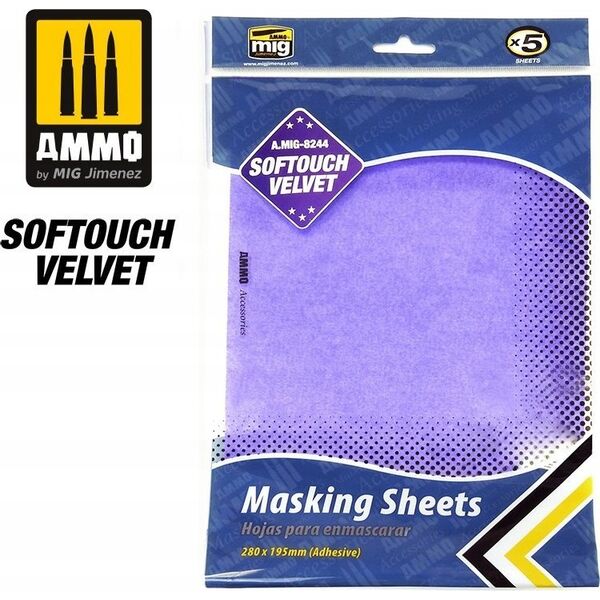 Vallejo Ammo: Softouch Velvet Masking Sheets - Adhesive (280 x 195 mm) (5)