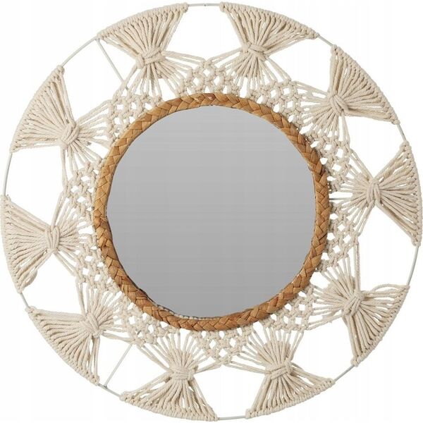Home Styling Collection Lustro dekoracyjne z ramą z makramy i rattanu, Ø 45 cm