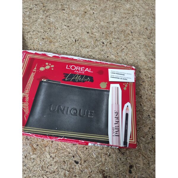 L OREAL Atelier Kit Set L'Oreal Paris: Lash Paradise, Volumizing & Lengthening, Mascara, Extra Black, 6.4 ml + Paradise, Kajal Eye Pencil, 1.2 g + Makeup Bag, Black For Women