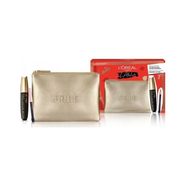 L OREAL Atelier Kit Set L'Oreal Paris: Volume Million Lashes, Volumizing & Lengthening, Mascara, Black, 8.9 ml + Paradise, Kajal Eye Pencil, 1.2 g + Makeup Bag, Gold For Women