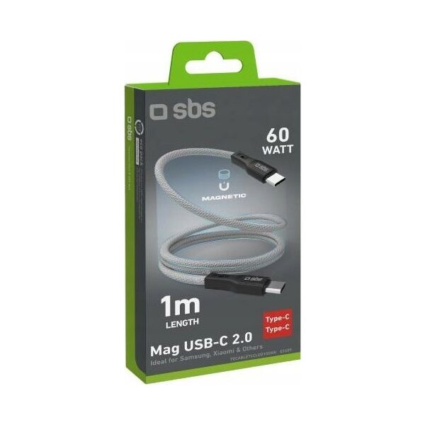 Kabel USB SBS Mobile SBS magnetisches USB-C zu USB-C Kabel 60W 1m grau