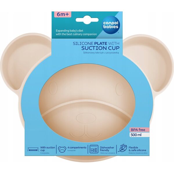 Canpol CANPOL BABIES Silikoninė lėkštė su pritvirtinimu BEAR, 51/401_creme