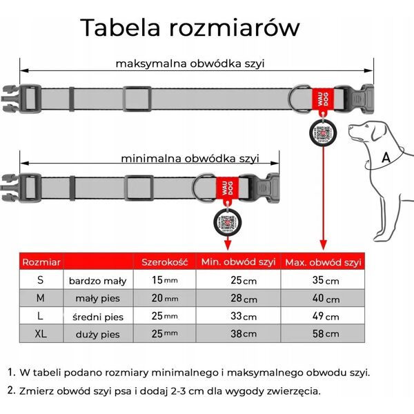 Collar WAU DOG OBROŻA WATERPROOF L 2,5/34-49cm   PVC ŚWIECĄCA W CIEMNOŚCI