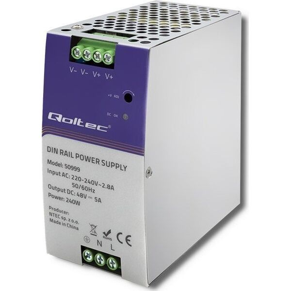 Qoltec Qoltec Przemysłowy zasilacz na szynę DIN | 240W | 48V | 5A