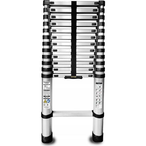 AWTools DRABEST ALUMINUM TELESCOPIC LADDER 13 steps 3.8 m HOME 125 kg