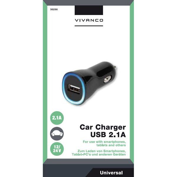 Ładowarka Vivanco Vivanco car charger USB 2.1A, black (36256)