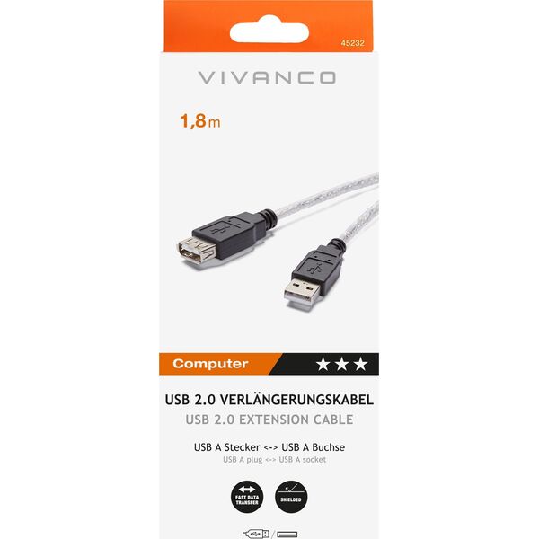 Kabel USB Vivanco Vivanco cable USB 2.0 AM-AF 1.8m (45232)