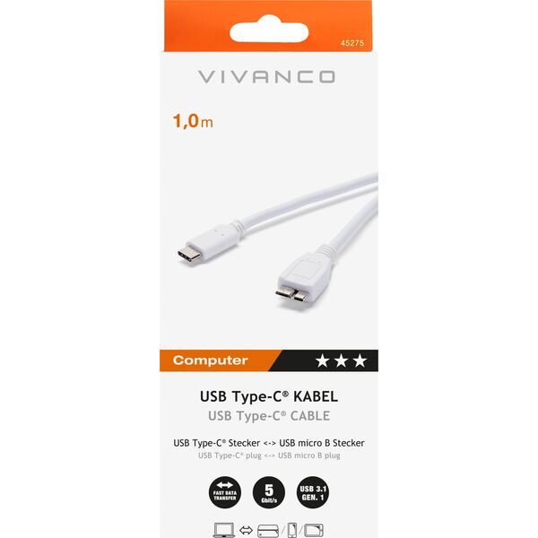 Kabel USB Vivanco Vivanco cable USB-C - microUSB 3.0 1m (45275)