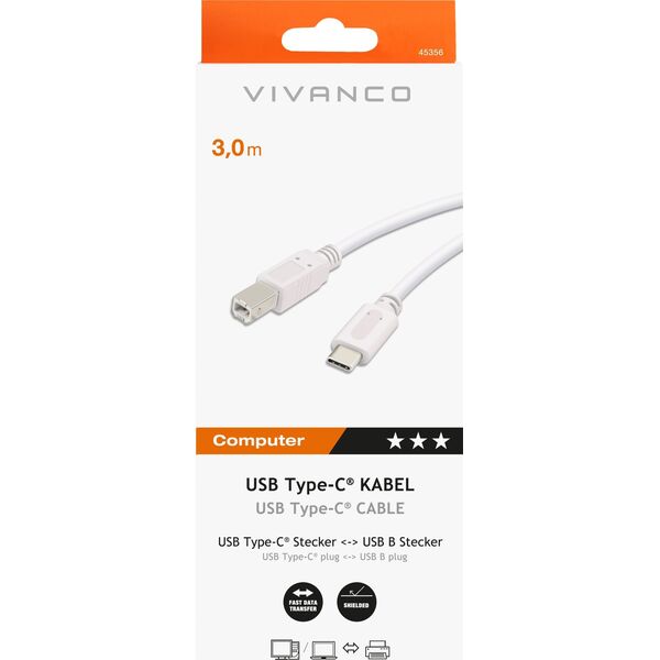Kabel USB Vivanco Vivanco cable USB-C - USB-B 3m, white (45356)