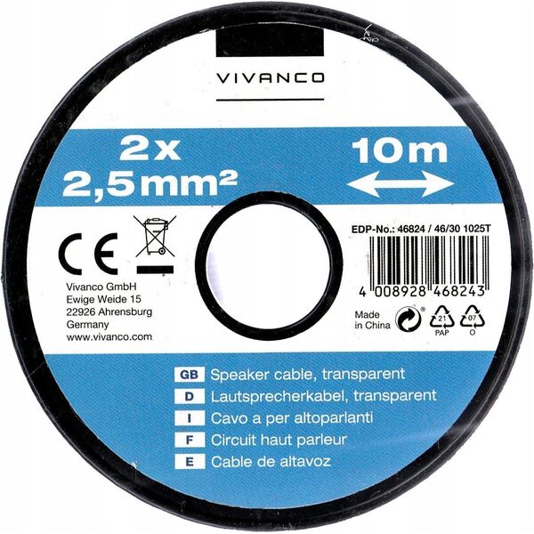 Kabel Vivanco Vivanco cable 2x2.5mm 10m spool (46824)