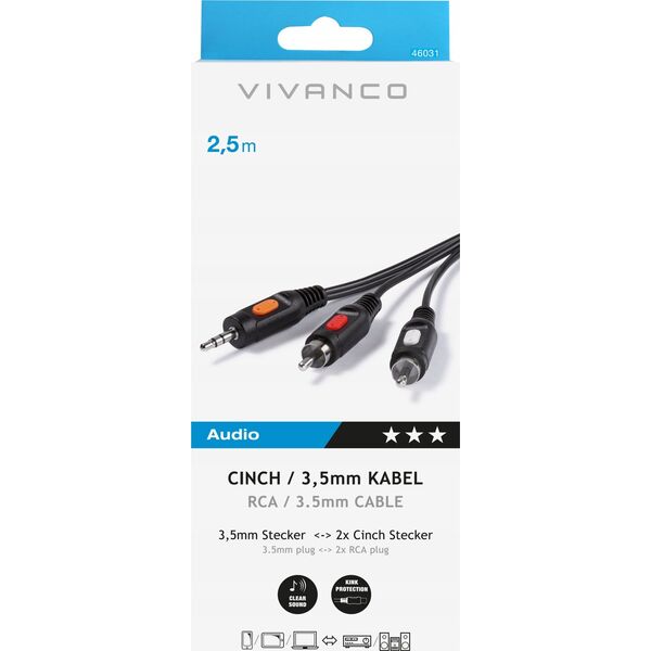 Kabel Vivanco Vivanco cable 3,5mm - 2xRCA 2.5m (46031)